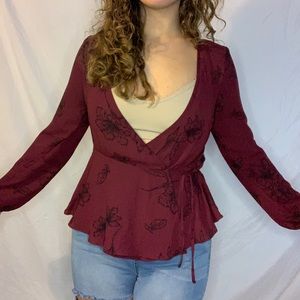 Floral Print Crepe Wrap Top